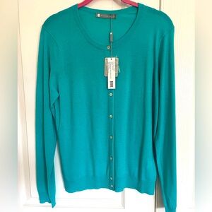 Cashmere Turquoise Blue Cardigan Sweater size LARGE - Buttons, round neck - NEW